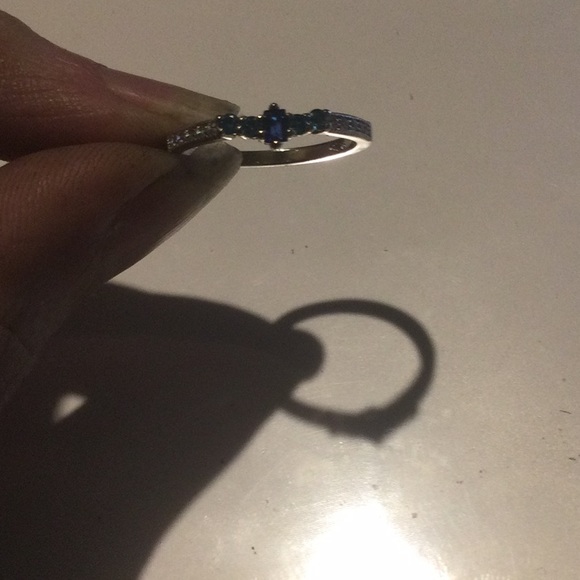 Sterling Silver Blue Spinel and Aqua CZ Ring - Picture 2 of 5